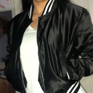 black varsity bomber jacket